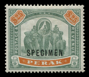 MALAYA: PERAK: 1899 (SG.80s) $25 green & orange, SPECIMEN overprint, superb lightly mounted with gum. Cat.£450.