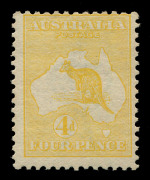 AUSTRALIA: Kangaroos - First Watermark: 4d Orange-Yellow, lightly tanned gum, MUH; BW:15E - Cat $3,250. Drury Certificate (2021).