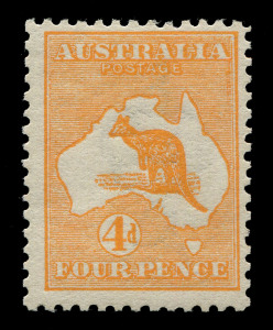 AUSTRALIA: Kangaroos - First Watermark: 4d Orange (Aniline), MUH; BW:15B - Cat $2,250. Drury Certificate (2021).