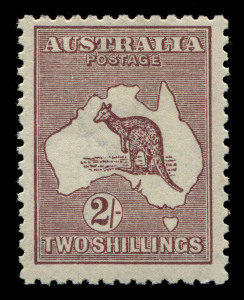 AUSTRALIA: Kangaroos - Third Watermark: 2/- Deep Maroon Die II, well centred MUH; BW:38B - Cat. $1250. Drury Certifcate (2018)