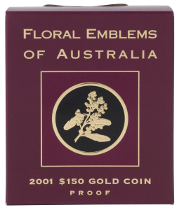 Coins - Australia: Gold: ONE HUNDRED & FIFTY DOLLARS: 2001 $150 'Floral Emblems of Australia' (Golden Wattle) proof containing ½oz (15.55gr) of 24ct gold (99.99%), in presentation box with certificate.