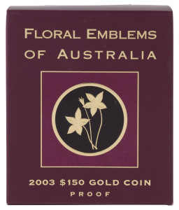 Coins - Australia: Gold: ONE HUNDRED & FIFTY DOLLARS: 2003 $150 'Floral Emblems of Australia' (Royal Blue Bell) proof containing ½oz (15.55gr) of 24ct gold (99.99%), in presentation box with certificate.