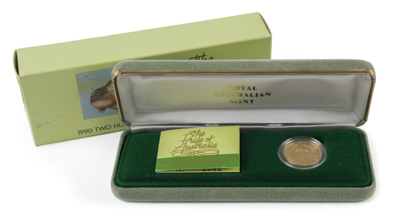 Coins - Australia: Gold: TWO HUNDRED DOLLARS: 1990 Platypus proof, in original box, 10gr of 916/1000 (22k) gold.