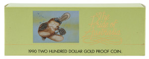 Coins - Australia: Gold: TWO HUNDRED DOLLARS: 1990 Platypus proof, in original box, 10gr of 916/1000 (22k) gold.