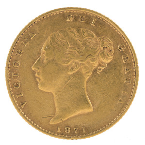 Coins - Australia: Half Sovereigns: QUEEN VICTORIA YOUNG HEAD: 1871(S), VF.