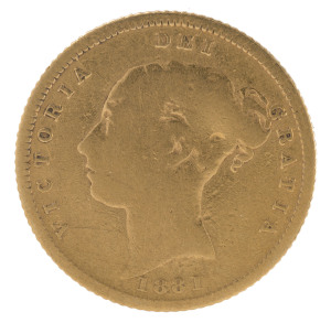 Coins - Australia: Half Sovereigns: QUEEN VICTORIA YOUNG HEAD: 1881(S), Fair/G.