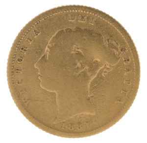 Coins - Australia: Half Sovereigns: QUEEN VICTORIA YOUNG HEAD: 1881(S), Fair/G.