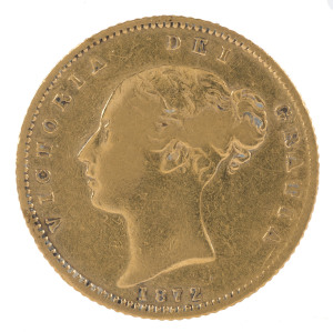 Coins - Australia: Half Sovereigns: QUEEN VICTORIA YOUNG HEAD: 1872(S), gFine, reverse side better.
