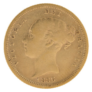 Coins - Australia: Half Sovereigns: QUEEN VICTORIA YOUNG HEAD: 1886(S), gFine.
