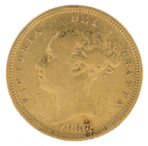 Coins - Australia: Half Sovereigns: QUEEN VICTORIA YOUNG HEAD: 1887(S), gFine.