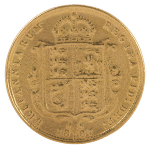 Coins - Australia: Half Sovereigns: QUEEN VICTORIA JUBILEE HEAD/SHIELD: 1887(S), gFine.