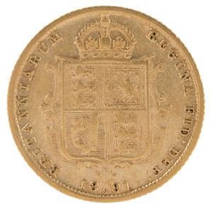 Coins - Australia: Half Sovereigns: QUEEN VICTORIA JUBILEE HEAD/SHIELD: 1891(S, JEB), Fine. 
