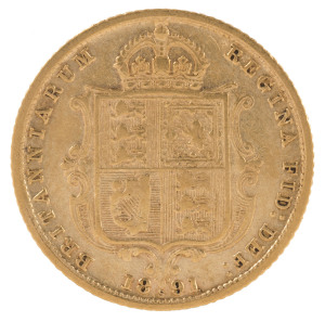 Coins - Australia: Half Sovereigns: QUEEN VICTORIA JUBILEE HEAD/SHIELD: 1891(S, JEB), Fine.