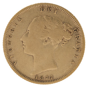 Coins - Australia: Half Sovereigns: QUEEN VICTORIA YOUNG HEAD: 1877(M), aFine.