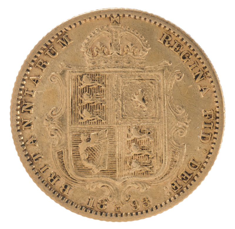 Coins - Australia: Half Sovereigns: QUEEN VICTORIA JUBILEE HEAD/SHIELD: 1893(M), aVF.