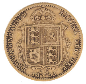 Coins - Australia: Half Sovereigns: QUEEN VICTORIA JUBILEE HEAD/SHIELD: 1893(M), aFine.
