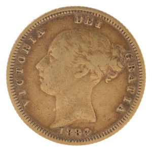 Coins - Australia: Half Sovereigns: QUEEN VICTORIA YOUNG HEAD: 1884(M), mintage 48,000. Fine.