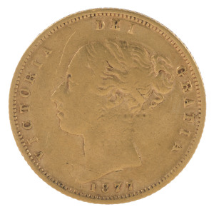 Coins - Great Britain: HALF SOVEREIGN: 1877 QV Young Head, KM #735.2, die number '64' (unrecorded), gFine.