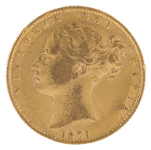 Coins - Australia: Sovereigns: Amended Description: Great Britain - Queen Victoria Shield: 1871 Die 2, Vf.