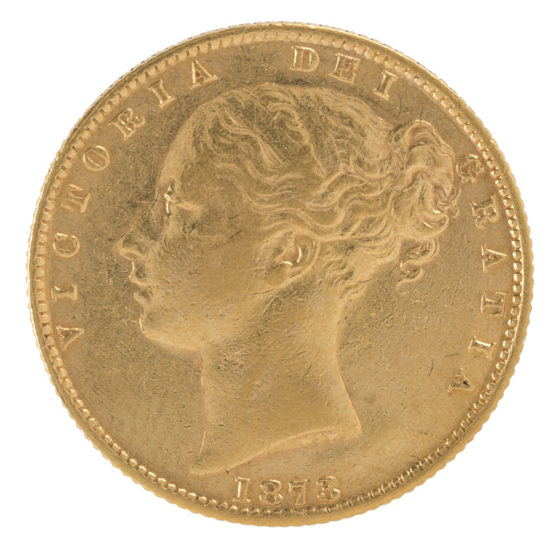 Coins - Australia: Sovereigns: QUEEN VICTORIA YOUNG HEAD/SHIELD: 1873(S), aVF, reverse better.