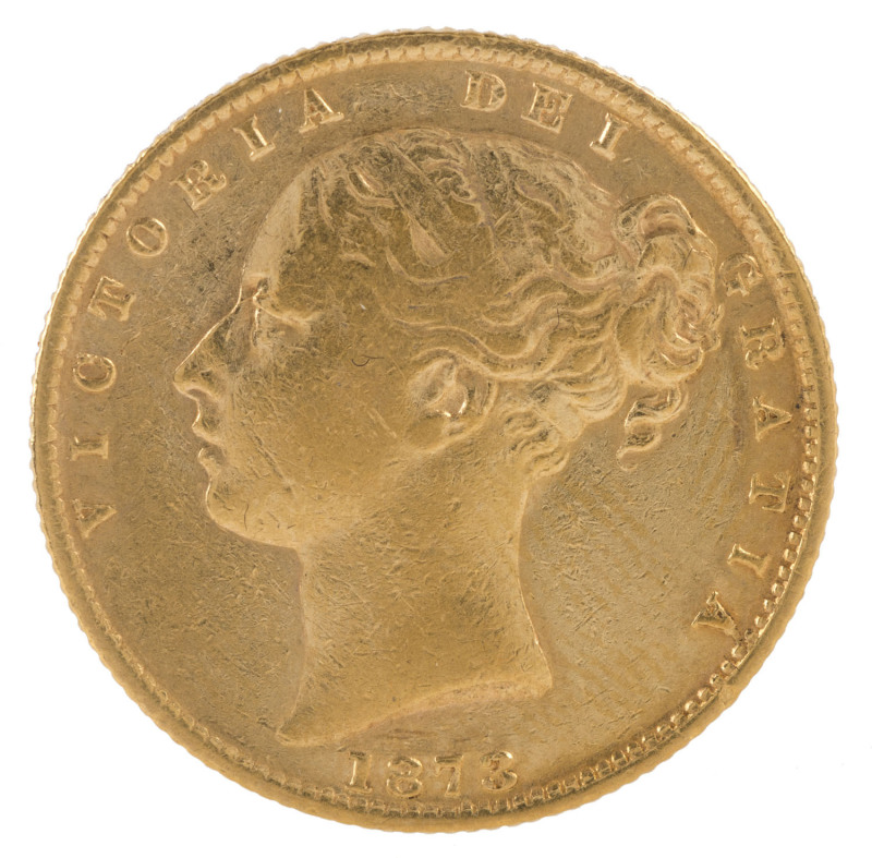 Coins - Australia: Sovereigns: QUEEN VICTORIA YOUNG HEAD/SHIELD: 1873(S), F/VF.