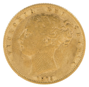 Coins - Australia: Sovereigns: QUEEN VICTORIA YOUNG HEAD/SHIELD: 1875(S), Fine.