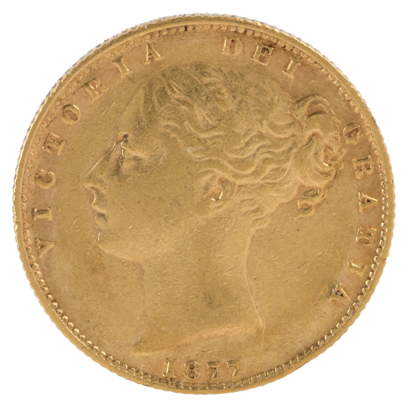 Coins - Australia: Sovereigns: QUEEN VICTORIA YOUNG HEAD/SHIELD: 1877(S), aVF.