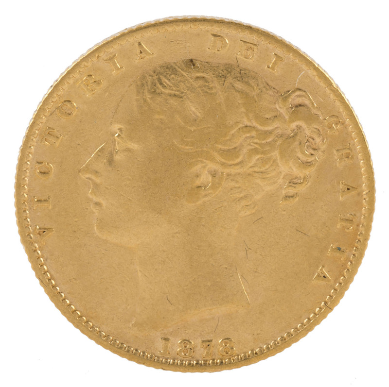 Coins - Australia: Sovereigns: QUEEN VICTORIA YOUNG HEAD/SHIELD: 1878(S), gFine.