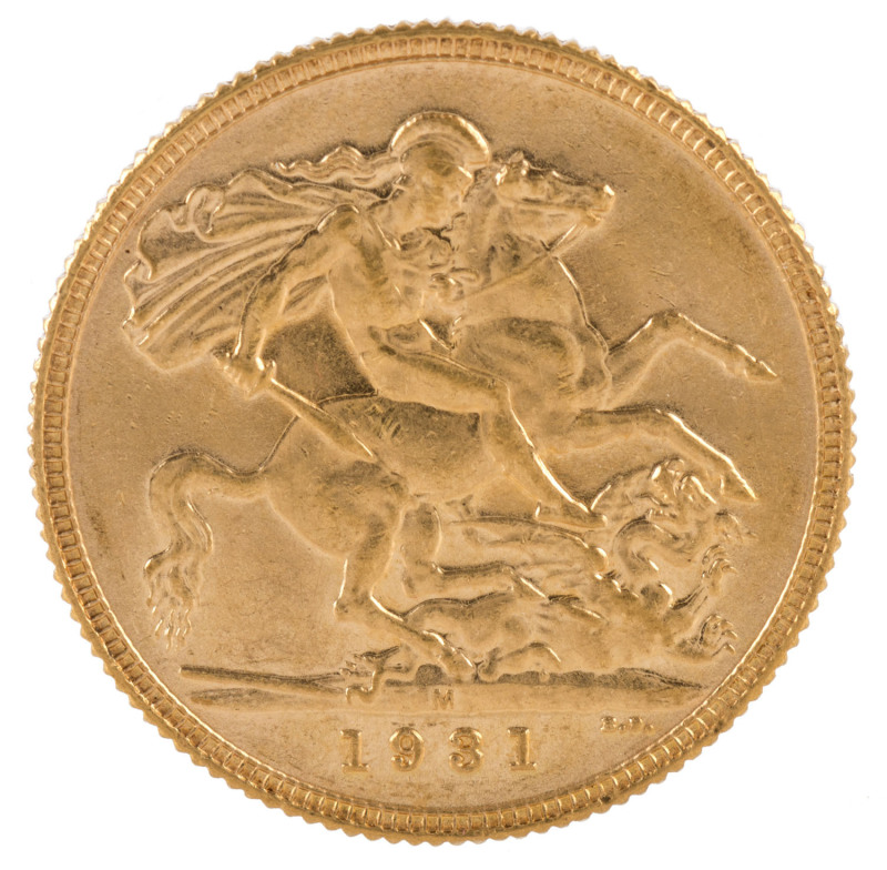 Coins - Australia: Sovereigns: KING GEORGE V (MODIFIED HEAD): 1931(M), mintage 58,000 only, aEF. Key date.