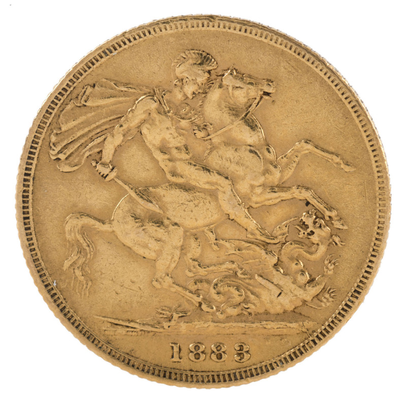 Coins - Australia: Sovereigns: QUEEN VICTORIA YOUNG HEAD/ST GEORGE: 1883(S), low mintage (1,108,000), VF.