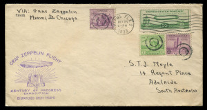 WORLD - General & Miscellaneous Lots: FIRST FLIGHT COVERS: World Array with USA 1933 Miami-Chicago Graf Zeppelin Flight franked with 50c Zeppelin; GREAT BRITAIN flights with 1936 British Airways England-Scandinavia service (2, one registered), 1938 London