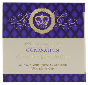 Coins - Australia: Two Dollars: 2013 RAM "60th Anniversary of the Coronation" $2 Colour Printed 'C' Mintmark, uncirculated in original presentation folder; circulation 35,000.