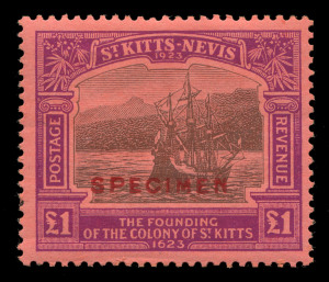 BRITISH WEST INDIES: ST.KITTS-NEVIS: 1923 (SG.60s) £1 Tercentenary, overprinted SPECIMEN in red, superb o.g. and lightly mounted.