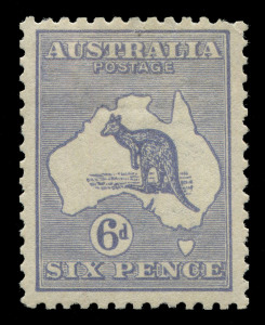 AUSTRALIA: Kangaroos - Third Watermark: 6d Pale Greyish-Violet Die II, well centred mint; BW:19G - Cat. $575. Drury Certificate (2021). Elusive shade.