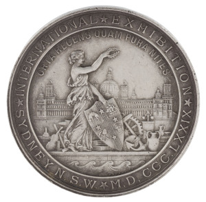 Medals - Agricultural, Horticultural & Exhibition Awards: 1879 SYDNEY INTERNATIONAL EXHIBITION: medallion in silver (51mm diameter) by J.S. & A.B. Wyon, weight 60gr.