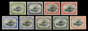 PAPUA: 1901-05 (SG.1-6) BNG Wmk Horizontal Thick Paper ½d to 1/- (tad oxidised) set including rare 2½d black & blue (Thin Paper) shade (fine, Cat £900) and 1d shade; 2½d blue & ultramarine with paperclip mark at right, gum crease 6d; generally fine mint,