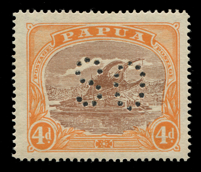 PAPUA: OFFICIALS: 1930 (SG.O51) Bicolours 4d light brown & orange perf. 'OS', variety 'OS' PUNCTURE INVERTED, fine mint.