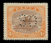 PAPUA: OFFICIALS: 1930 (SG.O51) Bicolours 4d light brown & orange perf. 'OS', variety 'OS' PUNCTURE INVERTED, fine mint.