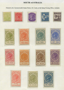 SOUTH AUSTRALIA: 1899-1906 ½d GPO to Crown/A 10/- & £1 Thick 'POSTAGE' Long Toms being a 'set' of values available for sale in South Australia circa 1906, fine mint, Cat. £850+. (16)