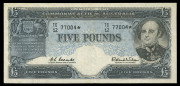 Banknotes - Australia: 'Star' Banknotes: 1960 (R50s) Coombs/Wilson QEII £5 STAR NOTE 'TC/12 77004', two pinholes along the light central fold, otherwise VF, Cat. $2500.