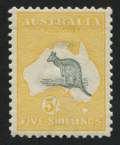 AUSTRALIA: Kangaroos - Third Watermark: 5/- Grey-Black & Yellow, well centred, MLH: BW:44 - Cat $475.