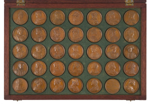 DASSIER'S SOVEREIGNS OF ENGLAND MEDALS: George II, The Kings and Queens of England, by Jean Dassier, the complete set of thirty three bronze medals, 1731, with additional medals (2), from William I to George II, the last being the dedication medal (MI.498