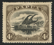 PAPUA: 1910-11 (SG.79a) Wmk Crown over double-lined 'A', Large 'PAPUA' Wmk Upright P.12&frac12; 4d black & sepia variety "Deformed 'd' at left" [pos.18], fine mint, Cat. &pound;225.