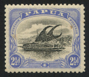 PAPUA: 1907-10 (SG.51b) Small 'PAPUA' Wmk Upright (Inverted) Perf.11 2½d black & bright ultramarine variety "Thin 'd' at left", inclusion on gum, otherwise well-centred fine mint, undercatalogued at £190.