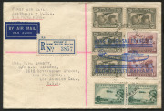 AUSTRALIA: Aerophilately & Flight Covers: 19 April 1937 (AAMC.727) Sydney - Los Angeles registered flown cover, carried on the inaugural service via Hong Kong, with attractive franking of 5/6 the cover was flown by QANTAS to Hong Kong and by Pan Am from H