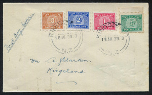 NEW ZEALAND: POSTAGE DUES: 1939 (SG.D41-44) ½d to 3d set tied to plain FDC by KINGSLAND '16AU39' datestamp, unsealed flap, locally addressed.