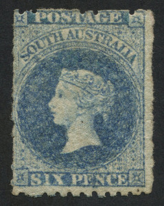 SOUTH AUSTRALIA: 1867-70 (SG.57) 6d Prussian blue, large-part og, expertising handstamp on reverse, Cat. £1000.