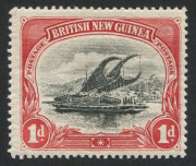 PAPUA: 1901-05 (SG.2) BNG Wmk Horizontal 1d black & carmine variety "Sickle Flaw" (on hill at right), [Plate 1, Pos.28], fine mint.