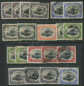 PAPUA: 1901-05 BNG used selection with Wmk Horizontal 2d (4), 2½d (2), 4d, 6d (crease) & 1/-, Wmk Vertical ½d (4), 1d (3), 2d (3) & 2½d, few blemishes, generally fine. Approx 50/50 split between barred and cds cancels, Cat. £250+. (20)