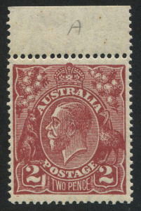 AUSTRALIA: KGV Heads - Small Multiple Watermark Perf 14: 2d Red-Brown Die I marginal single with variety "Large white flaw in left value tablet", fresh MUH; BW:98(16)f - Cat. $300 as a mounted mint, extrapolated Cat. $550 for MUH.